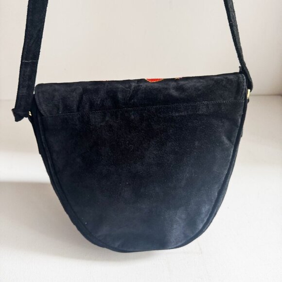 Vintage J. Renee Black Suede Shoe Embroidered Oval Crossbody Bag - Picture 5 of 12